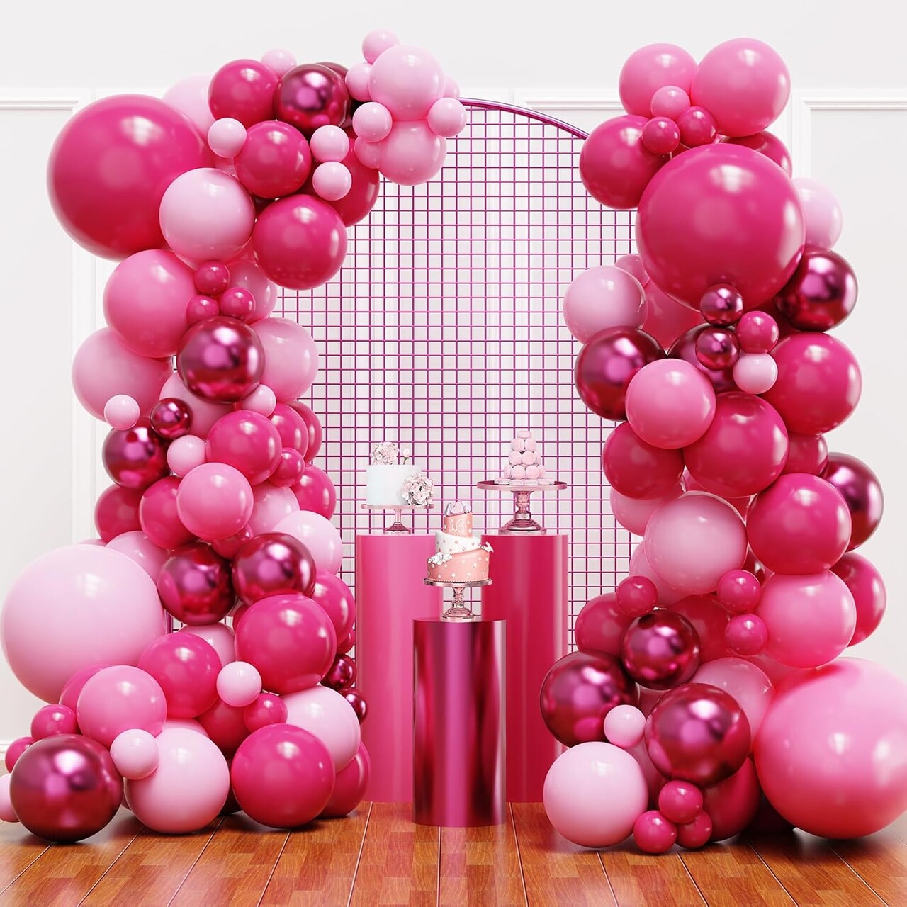 Pink Balloon Garland Arch Kit, Hot Pink Balloons Metallic Pink Balloon for Birthday,Princess, Wedding, Baby Shower, Valentine's Day Party Decorations
